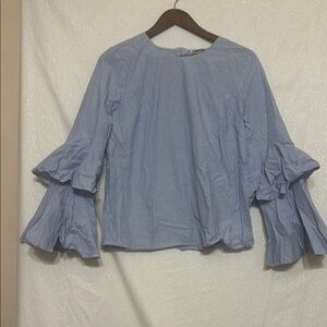 Chelsea28 Blue Ruffled Bell Sleeve Blouse